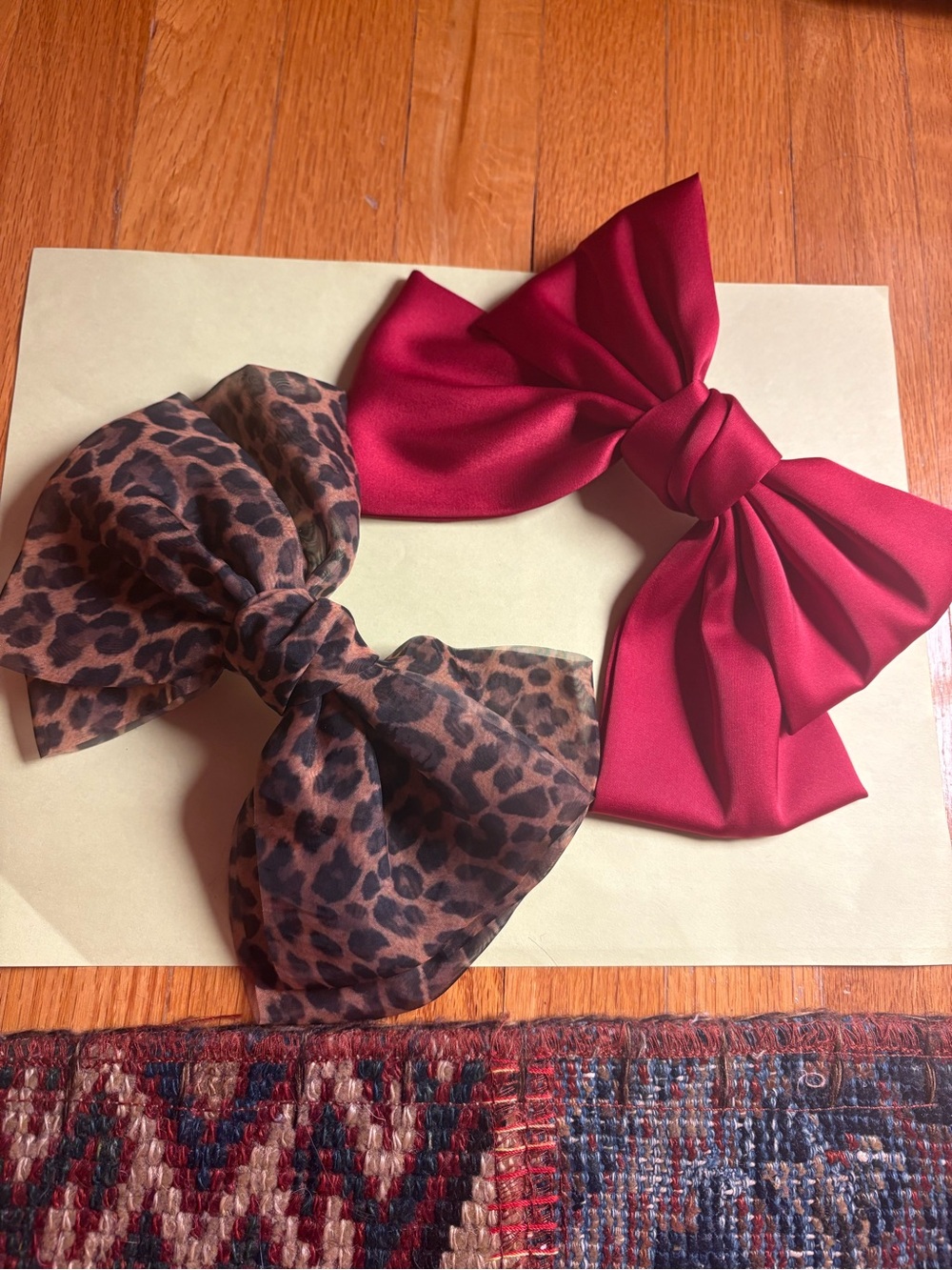 Women’s Red Satin Bow Hair Clip and Leopard Print Bow Set